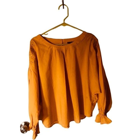 Very J Gold Cotton top embroidered sleeve Sz  Large - Picture 1 of 10